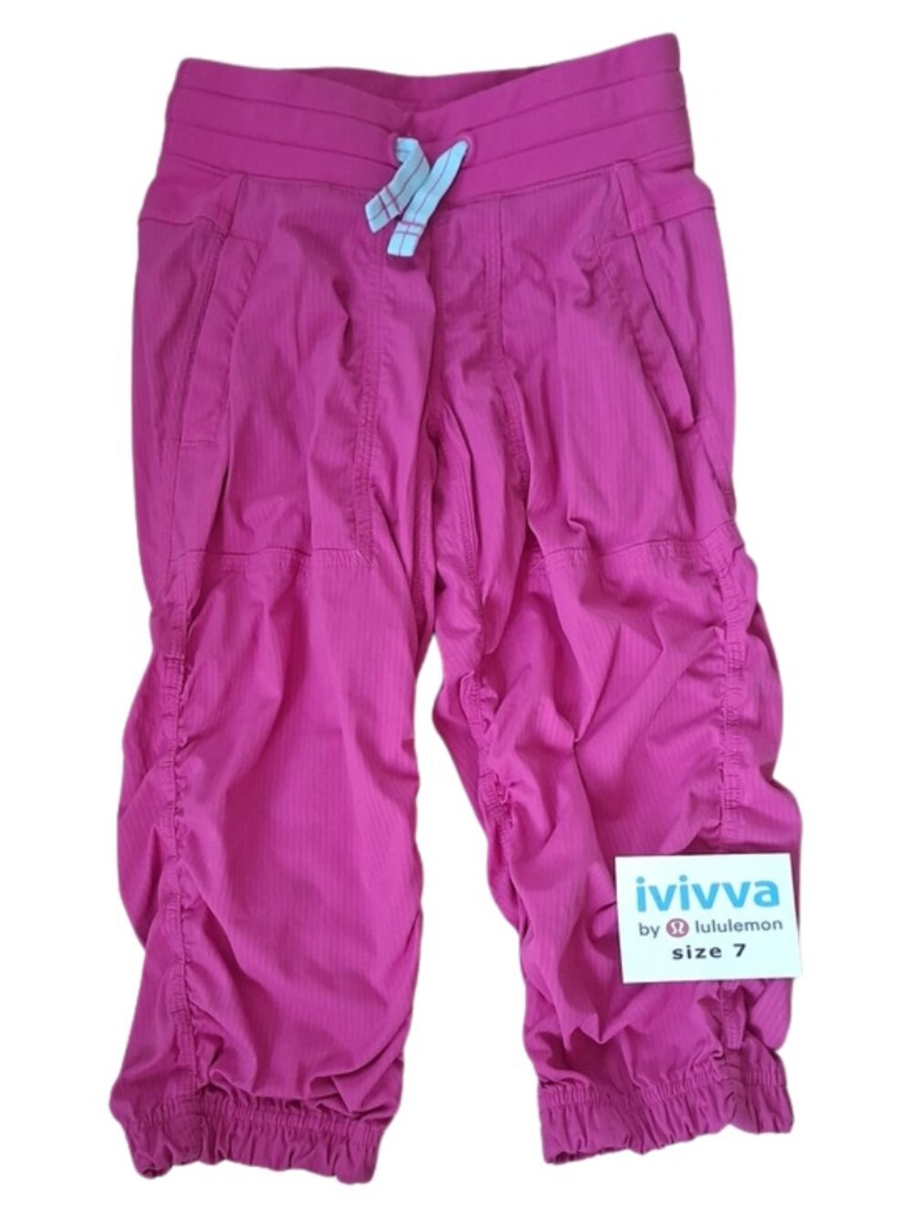 Ivivva Girl by Lululemon 🍋Live to Move Crop Pink jog pockets drawstring size 7